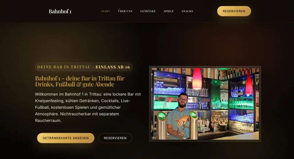 Webdesign Referenz für Bahnhof 1 Bar und Lounge in Trittau
