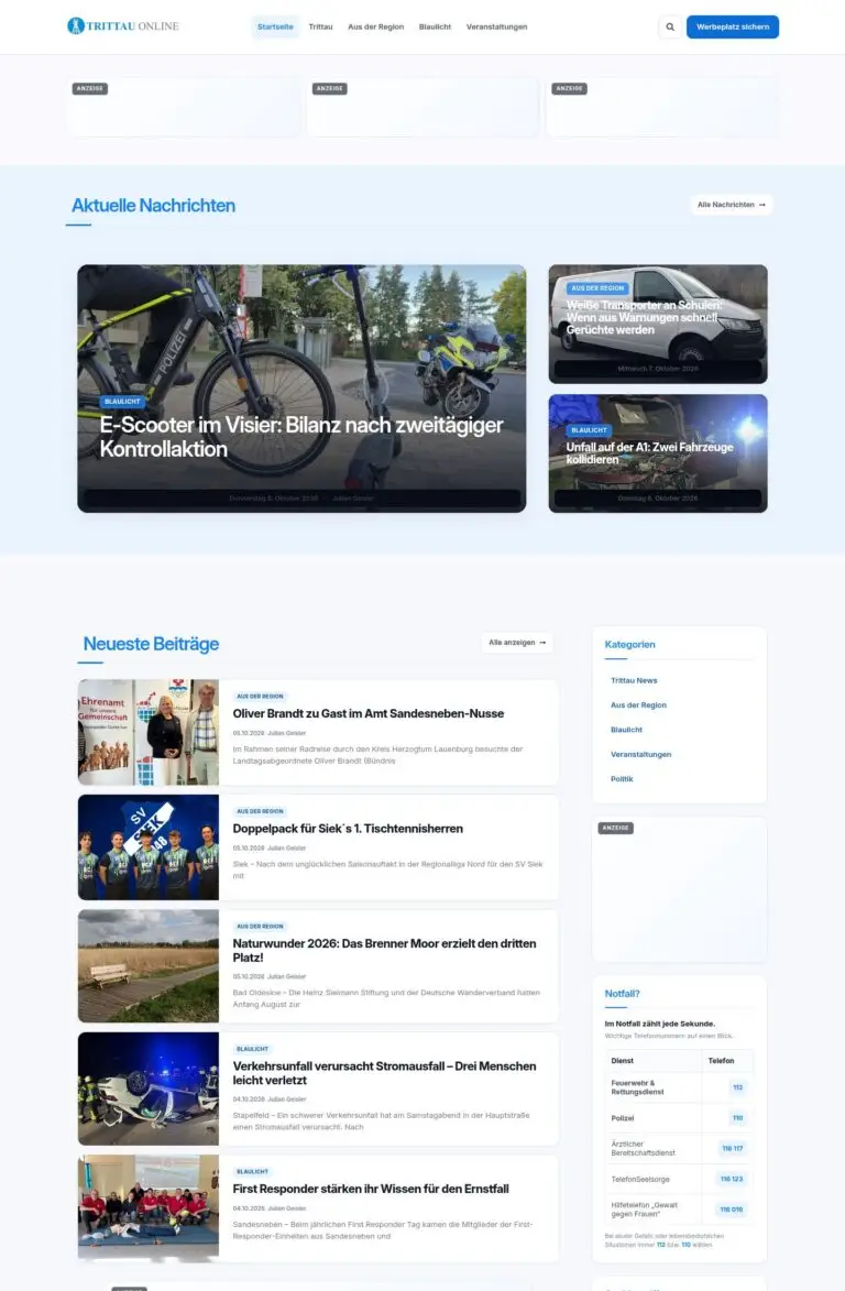 Startseite von trittau-online.com in der Desktop-Ansicht