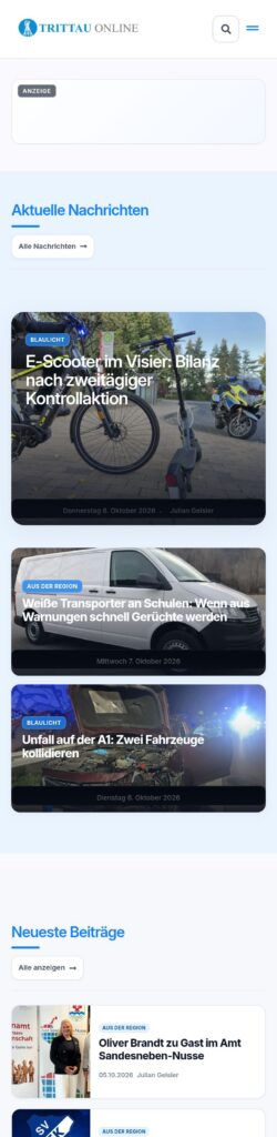 Trittau Online in der Smartphone-Ansicht