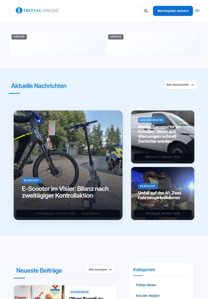 Trittau Online in der Tablet-Ansicht